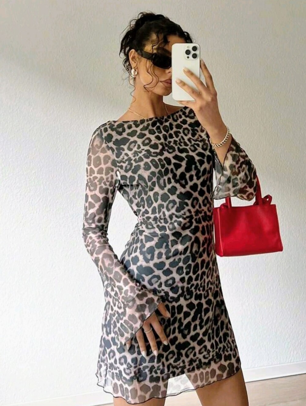 Sassy Leopard Print Long Sleeve Dress